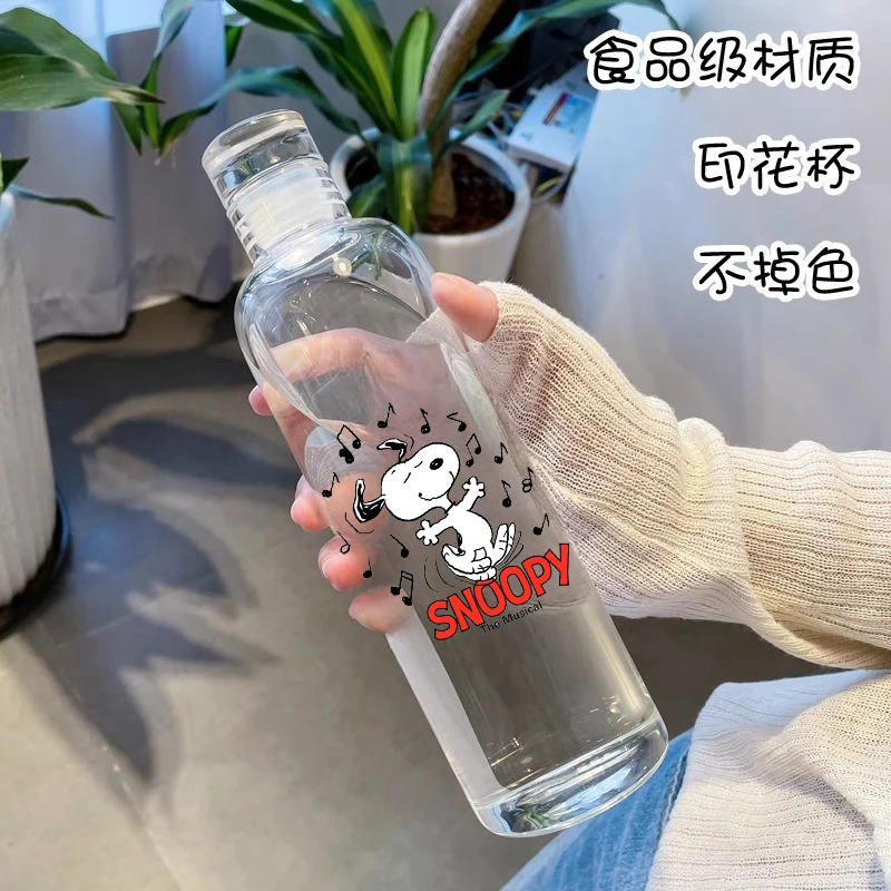 Anime SNOOPY  Water Bottle High Temperature Plastic Water Cup Time Scale Outdoor Sports Student Men Weomen Couple Cup 500ML New