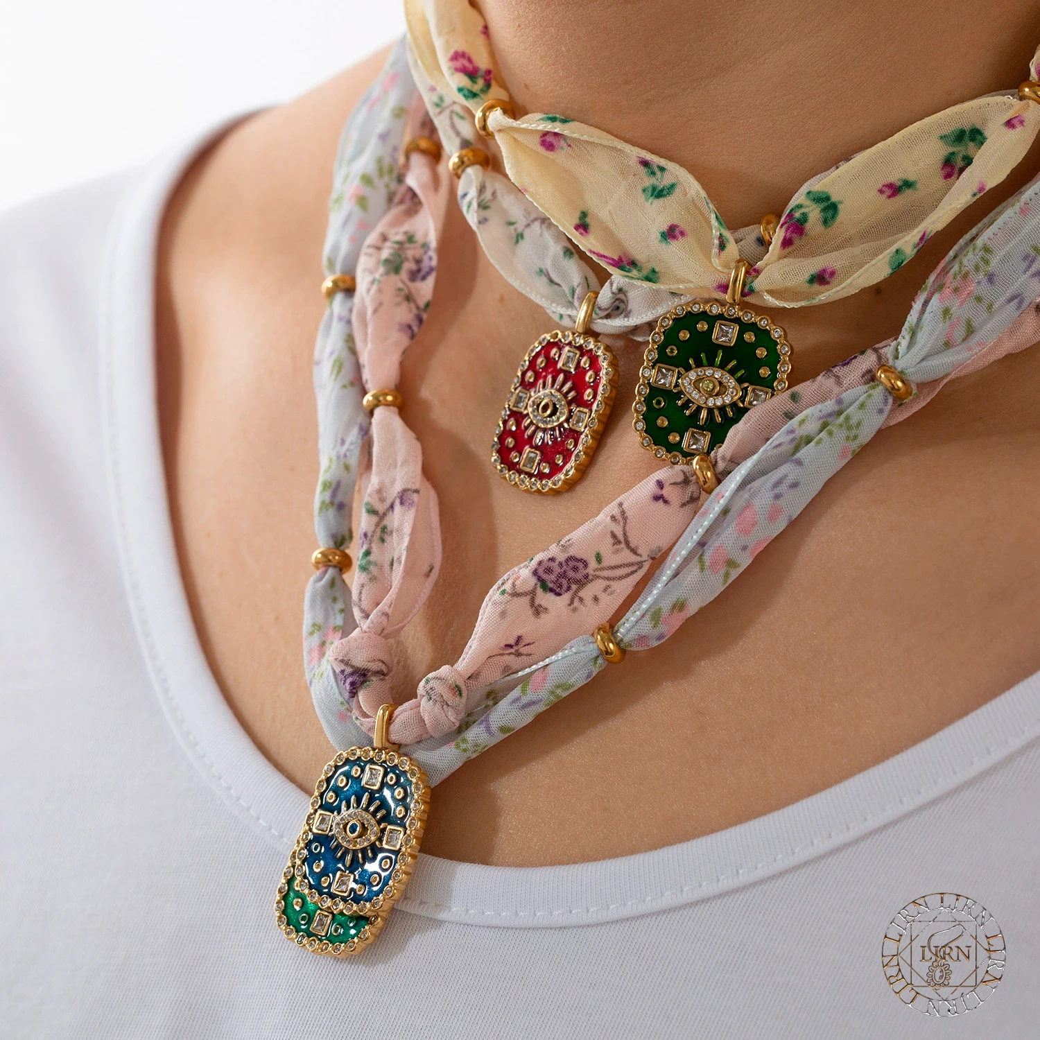 2025 New Necklace Tarot Cards Devil Eye Crystal Vintage Enamel Stainless Steel Trendy INS Silk Scarf Choker for Women Jewelry