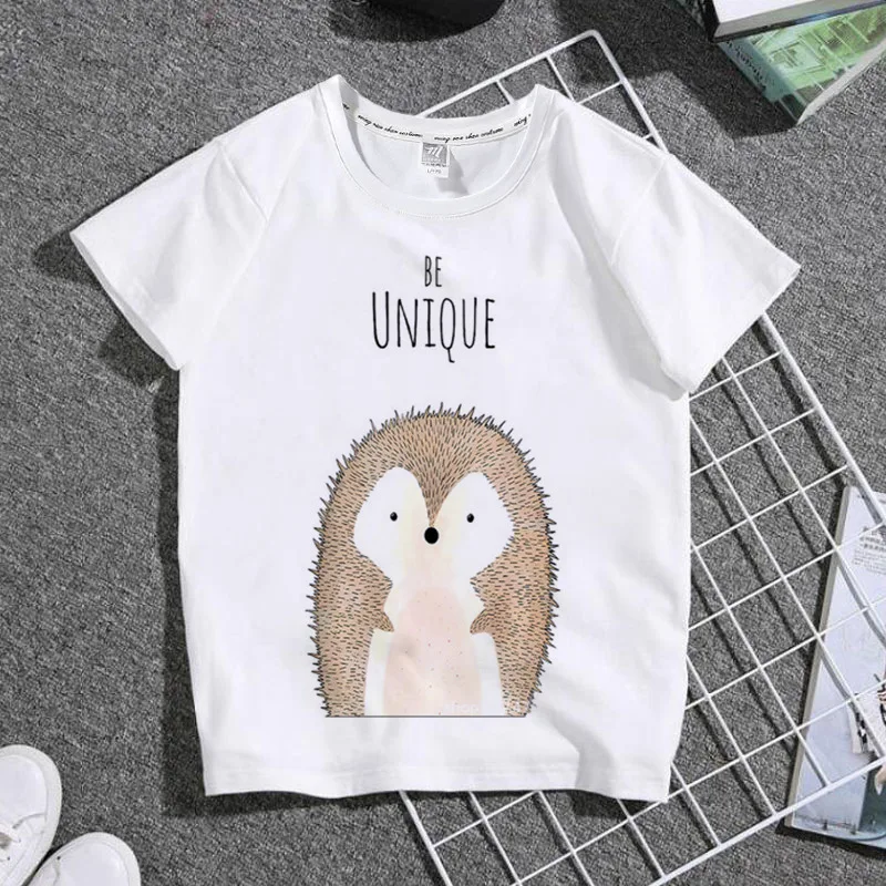 Camiseta con estampado de animales para niños y niñas, ropa transpirable con cuello redondo y letras bonitas, a la moda, novedad