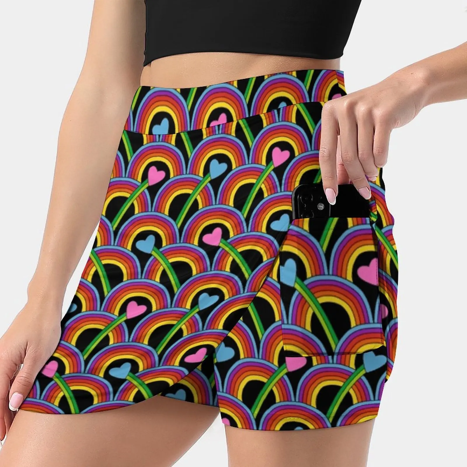 

Hearts And Rainbows Women Tennis Skirts Golf Badminton Pantskirt Sports Phone Pocket Skort Love Hearts Rainbows Pride Sixties