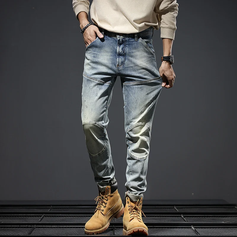 

Motocycle Jeans Men Skinny Slim Patchwork Knight Denim Jeans Stretch Hip Hop Streetwear Men's Pants Mens Desinger Clothing
