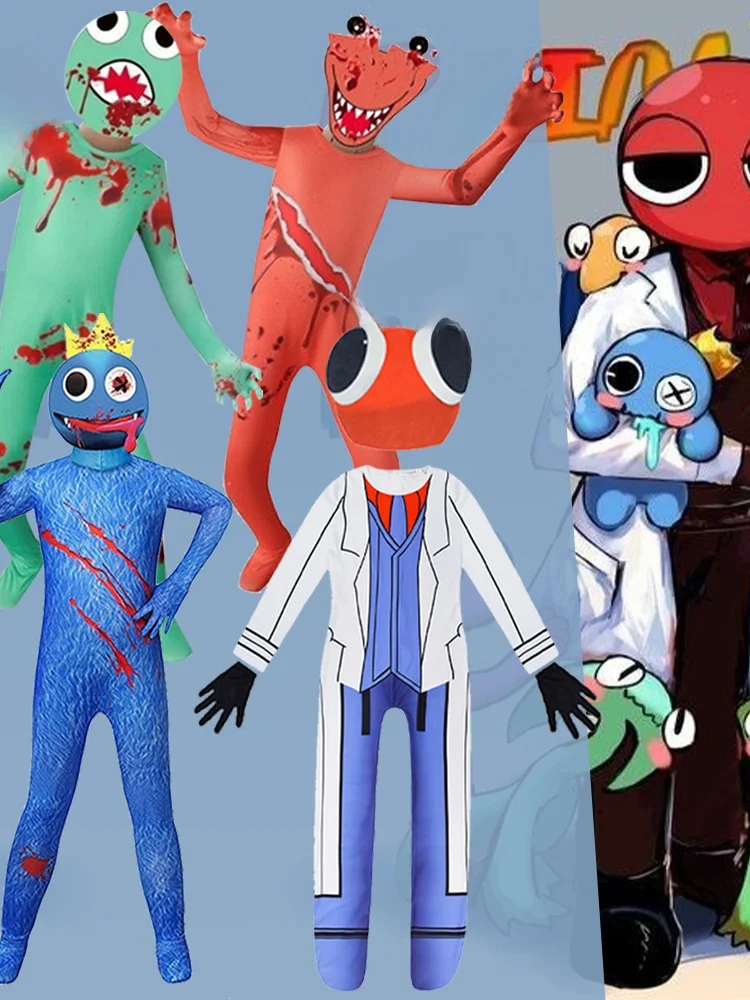 할로윈 위장 무지개 괴물 코스프레 점프슈트 게임 친구의 의상 파란색 낮은 허리 짧은 바지 폴리에스테르