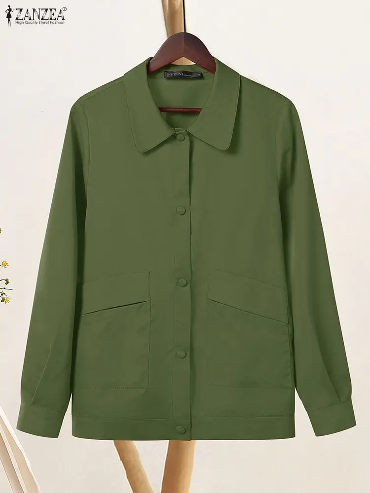 ZANZEA الخريف المرأة سترة قميص الصلبة رقيقة جاكيتات معاطف 2025 موضة التلبيب الرقبة بلوزة طويلة الأكمام أزرار عادية أسفل معاطف