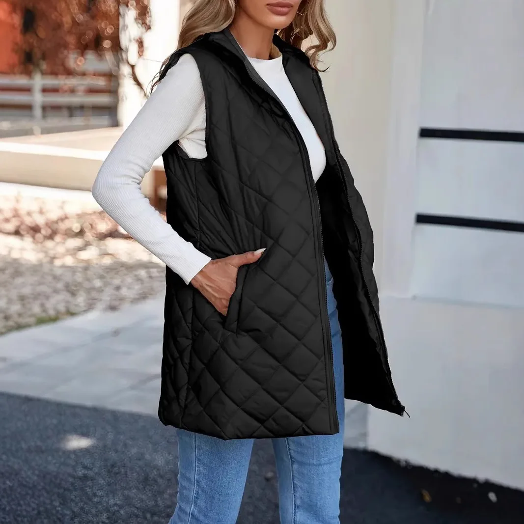 Femmes gilets Parka sans manches solide Parkas col rabattu vestes d'extérieur épissé ample décontracté basiques manteau poches à glissière