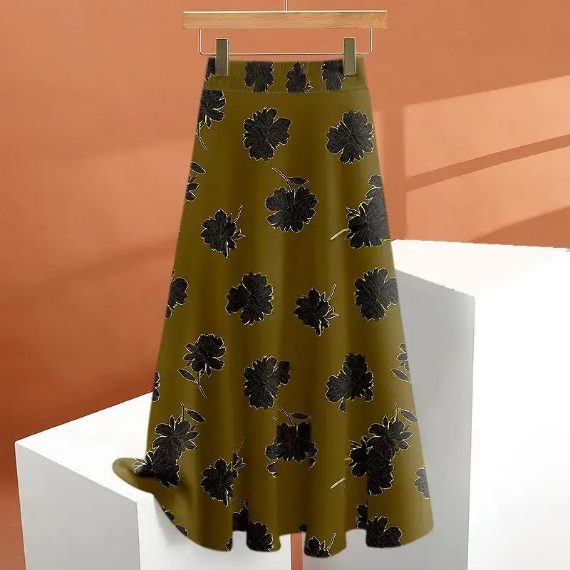 

Women's High Waist Floral Print A Line Midi Skirt Casual Flared Swing Skirt Elegant Summer Bot