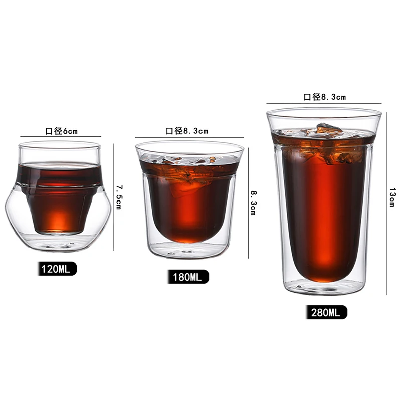 2pcs Double-layer Glass Cup Set Espresso Coffee Cup Anti-scalding Brandy Wine Shot Glass Teacup Clear Mug 120/180/280ml