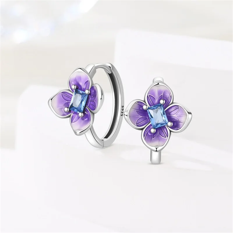 925 Sterling Silver Romantic Hydrangea Earrings For Women Fashion Exquisite Birthday Anniversary Jewelry Gifts