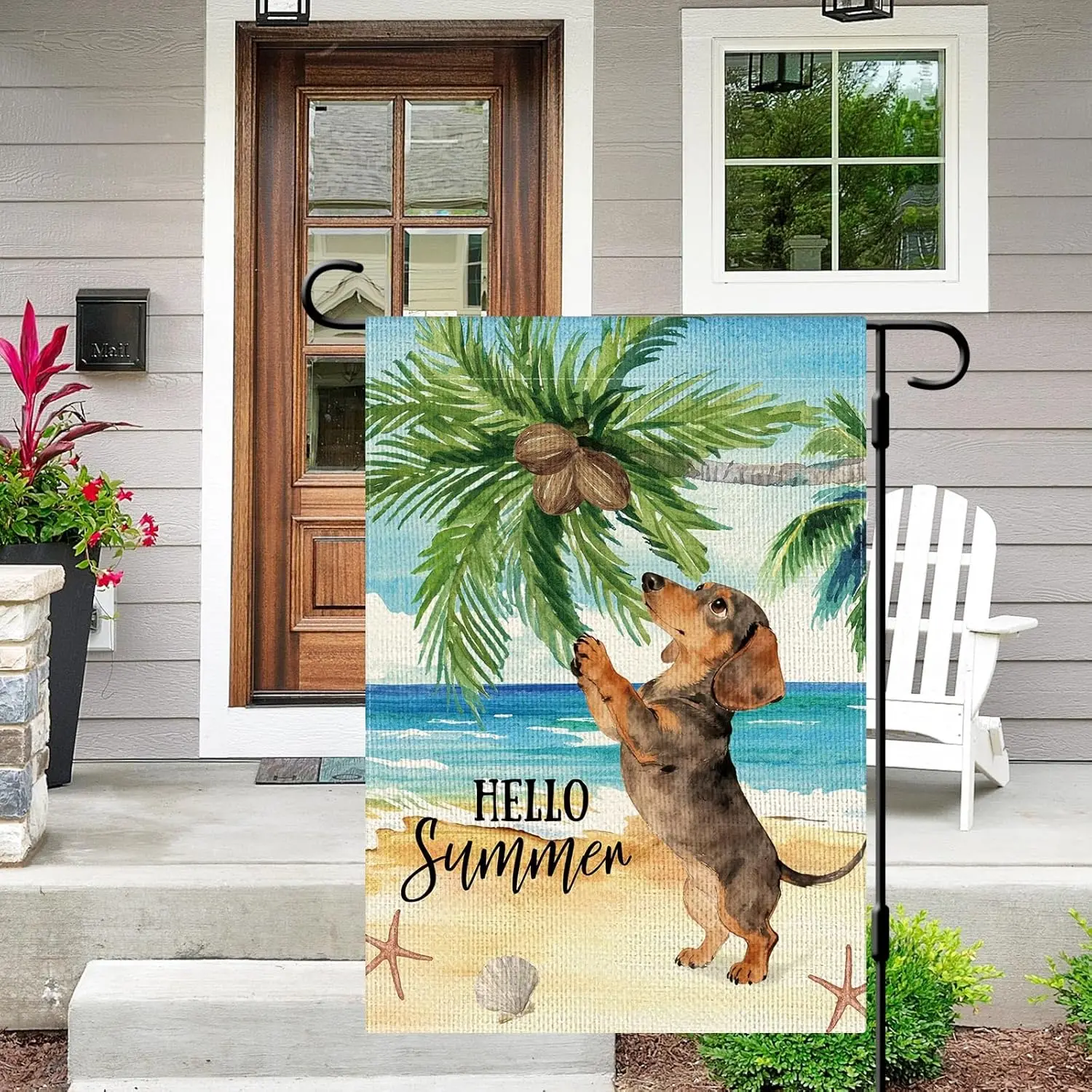 DLZDN Hello Summer Dachshund Dog Garden Flag 12×18 Inch Double Side Vertical Burlap Beach Coastal Farmhouse Yard Sign Season ZZM