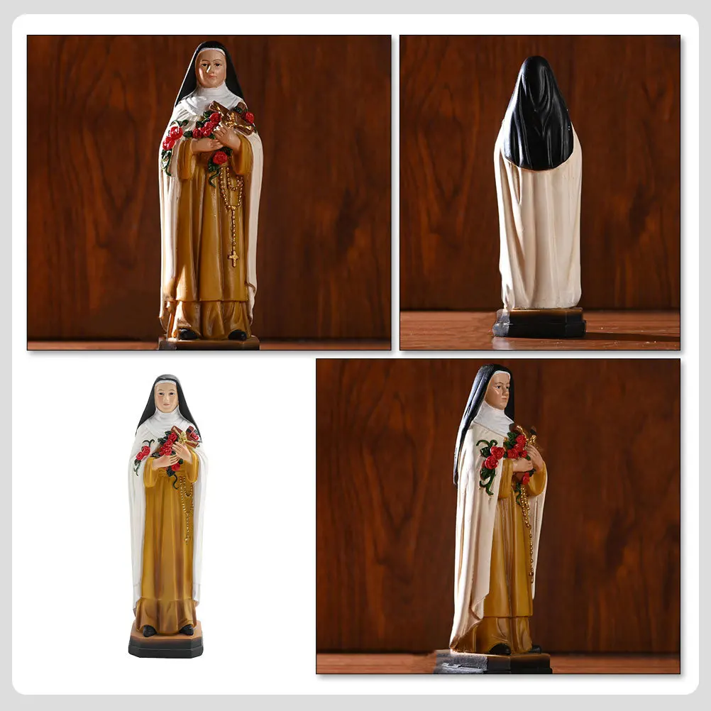 

High Quality Resin Nun Holding Flowers Statue Desktop Adornment Church Decoration Catholicism Indoor Ornament Nun Art Statue