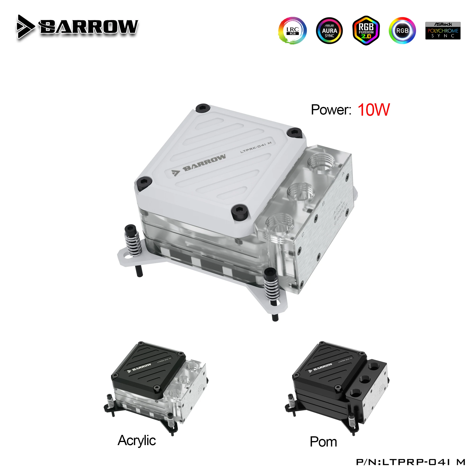 

Кулер для воды Barrow 10 Вт с ШИМ для AMD AM4 AM3/Intel LGA 1700 1200 115X Блок процессора Встроенный насос Резервуар для воды Резервуар LTPRK-04I M