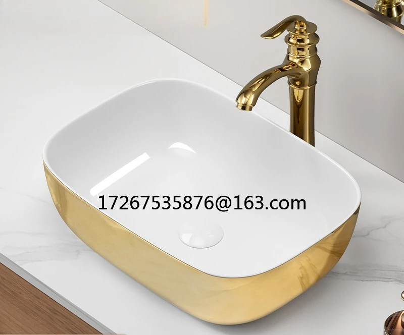 

Керамическая интегрированная раковина для ванной комнаты, одинарная, золотистая, овальная, дизайнерская, для умывания.