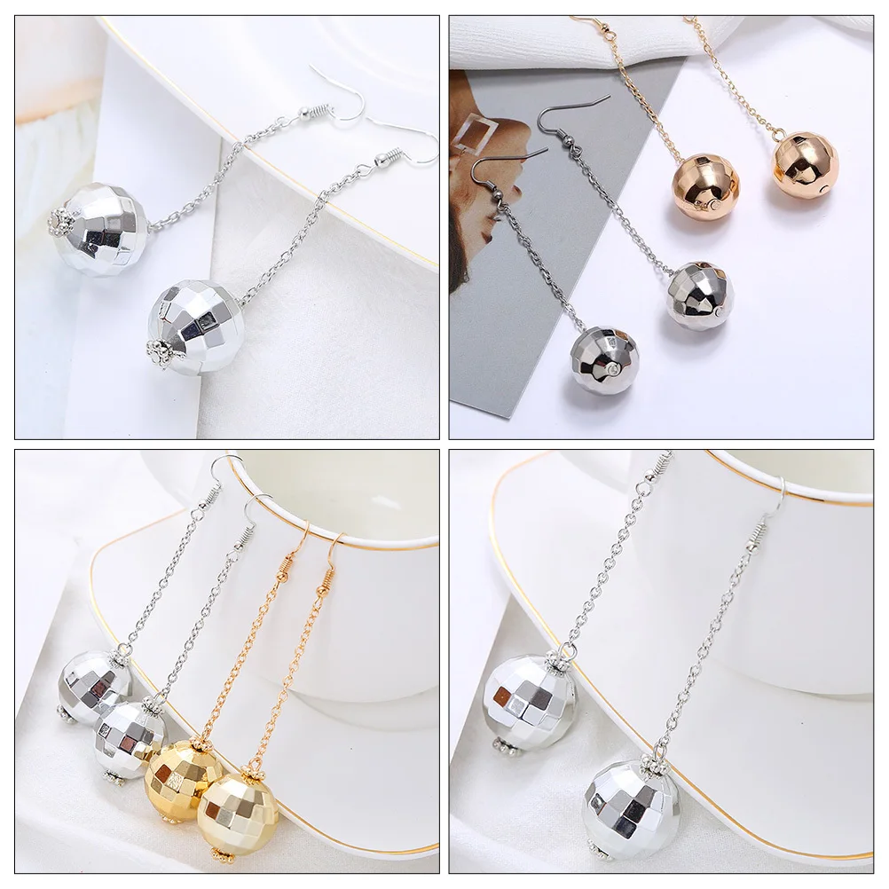 

2Pairs Disco Ball Earrings Vintage 70s Party Ear Danglers Lightweight Women Jewelry Fashion Ear Decor Decorative Earrings
