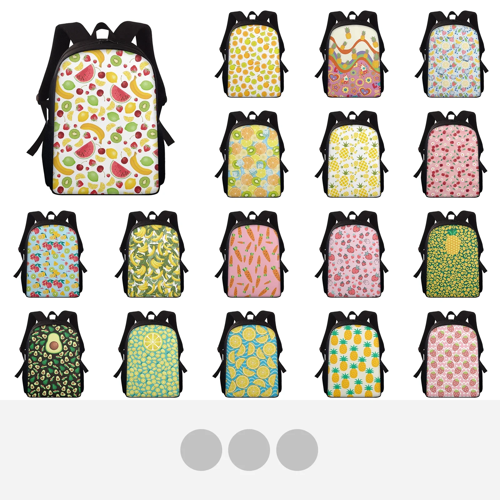 15 Inch Kids Chain Backpack Fruit Pattern Soft Polyester Canvas High-Capacity Adjustable Shoulder Strap Design Fit Work Trips