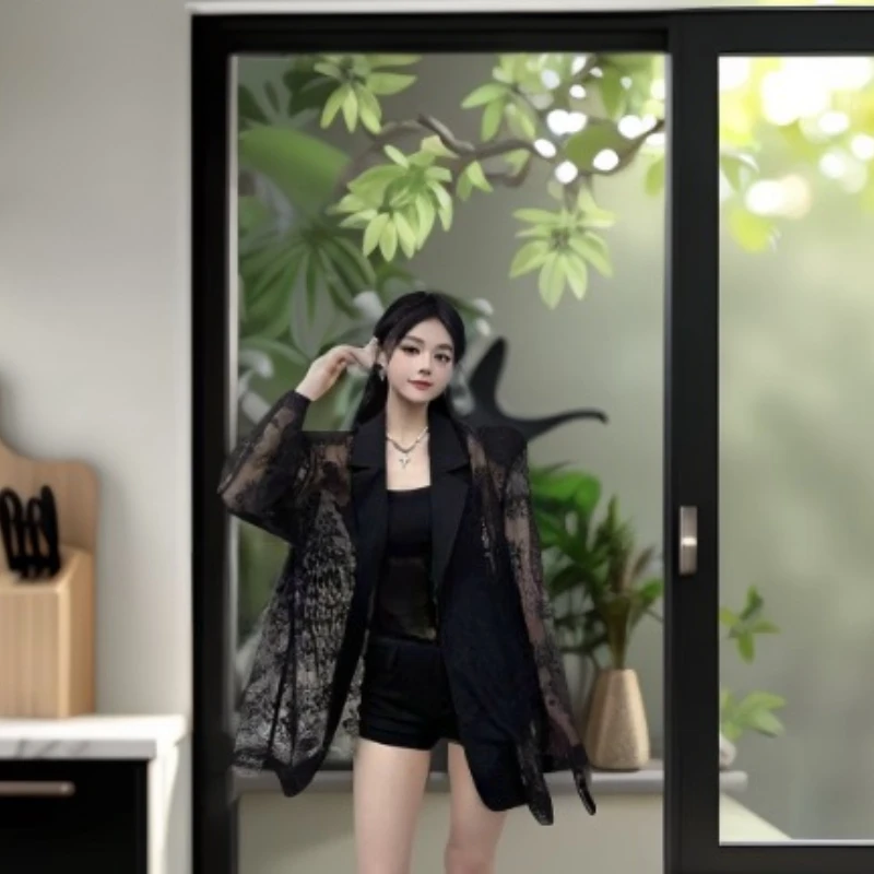 

Hollow Temperament Thin Casual Suit Jacket Trendy Lace Splicing Shoulder Pads Suit Top Exquisite Personality Trend High Value