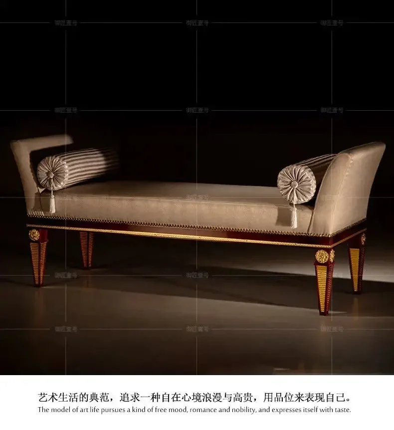 

Neoclassical retro bedroom furniture solid wood fabric shoe changing double stool European style bedside stool