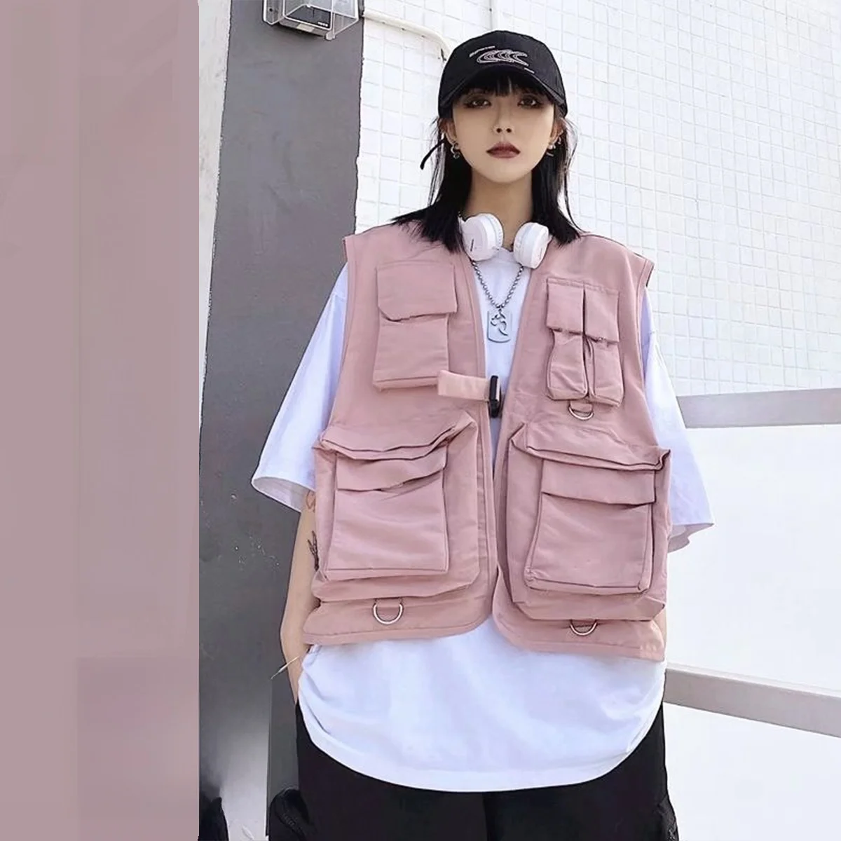 

Trendy Functional Casual Pure Color Vest Multi-Pocket Spring Autumn Workwear Open Cardigan Youth Standard Fit Travel Ready