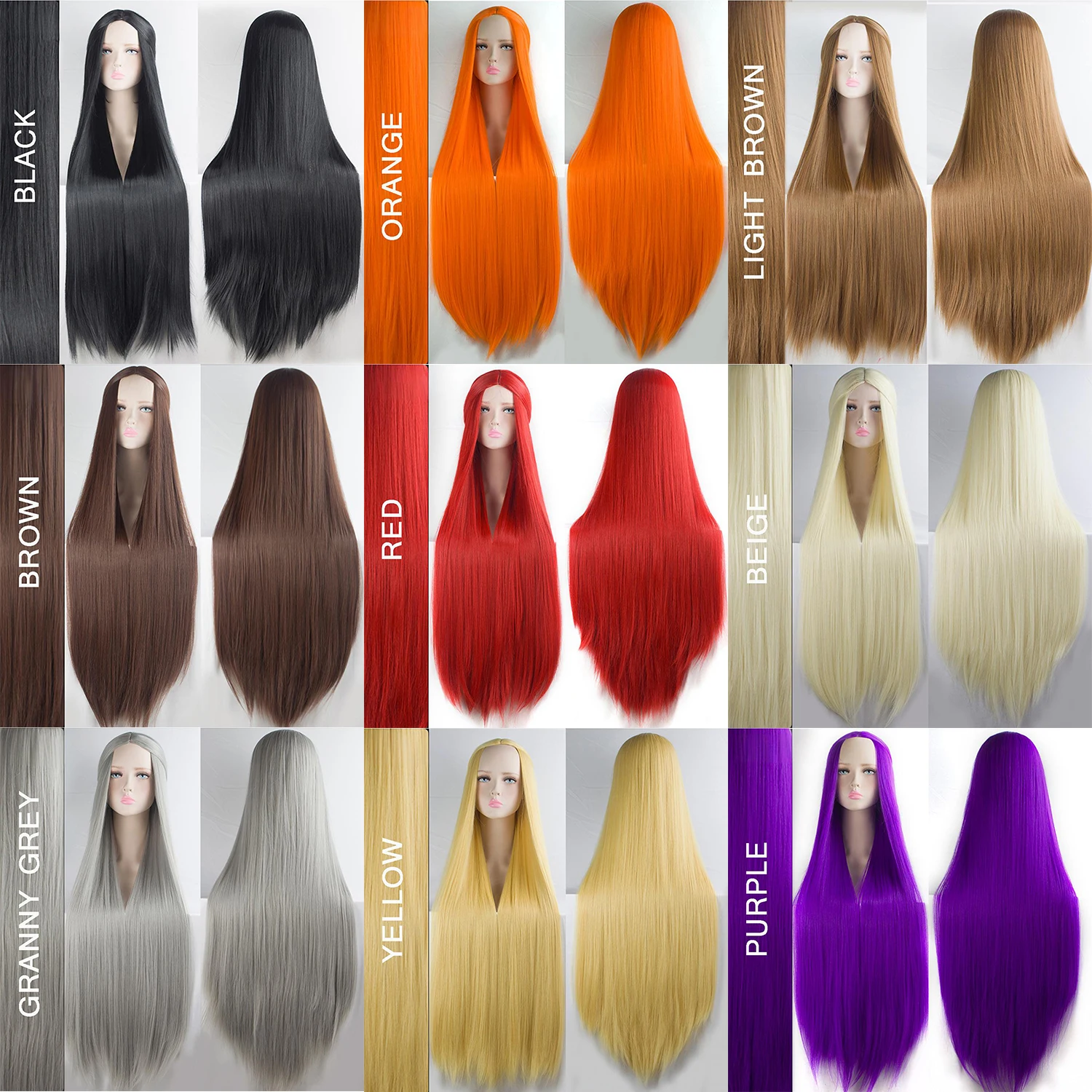 Synthetic Lolita Cosplay Wig Blonde Blue Red Pink Green Purple Hair for Cosplay Party 100CM Long Straight Wigs for Women