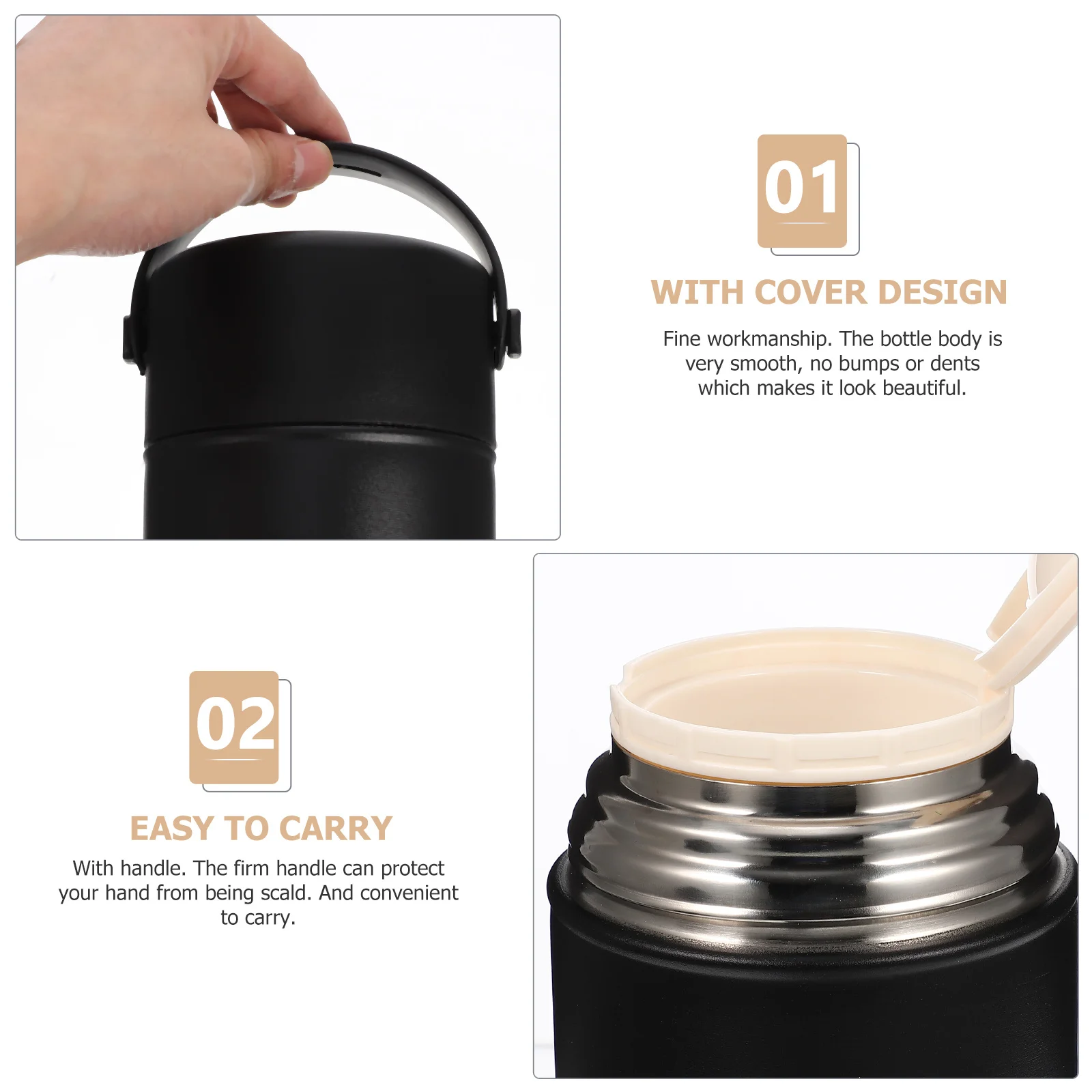 

Capacious Insulated Food Container Stainless Steel Thermal Holder Portable Lunch Jar with Handle for Travel Reusable Storage Cup