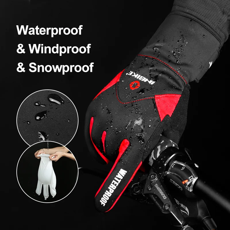 INBIKE Touch Screen Cycling Gloves Winter Thermal Warm Windproof Full Finger Waterproof Bicycle Road Bike Gloves For Men Women