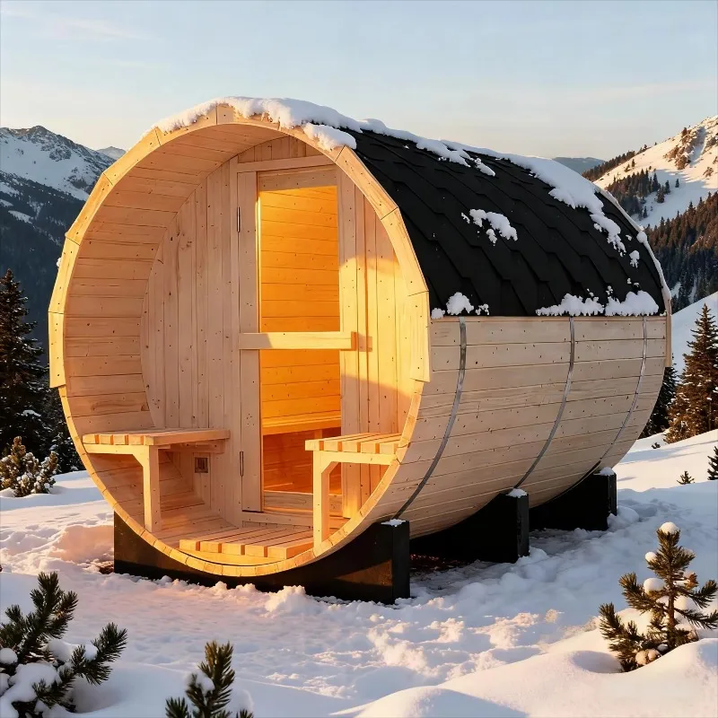Premium Solid White Pine Outdoor Barrel Sauna 6 Person Backyard Weather Resistant with Spacious Front Porch Custom