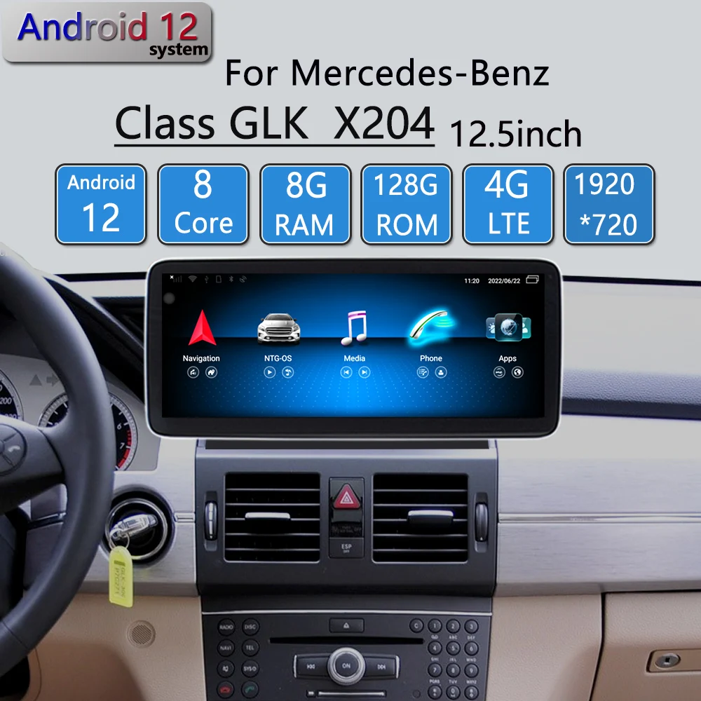 For Mercedes Benz GLK X204 GLK350 GLK300 2008 Android 12 CarPlay Car Radio GPS Navigation DVD Audio Multimedia Player HD Screen