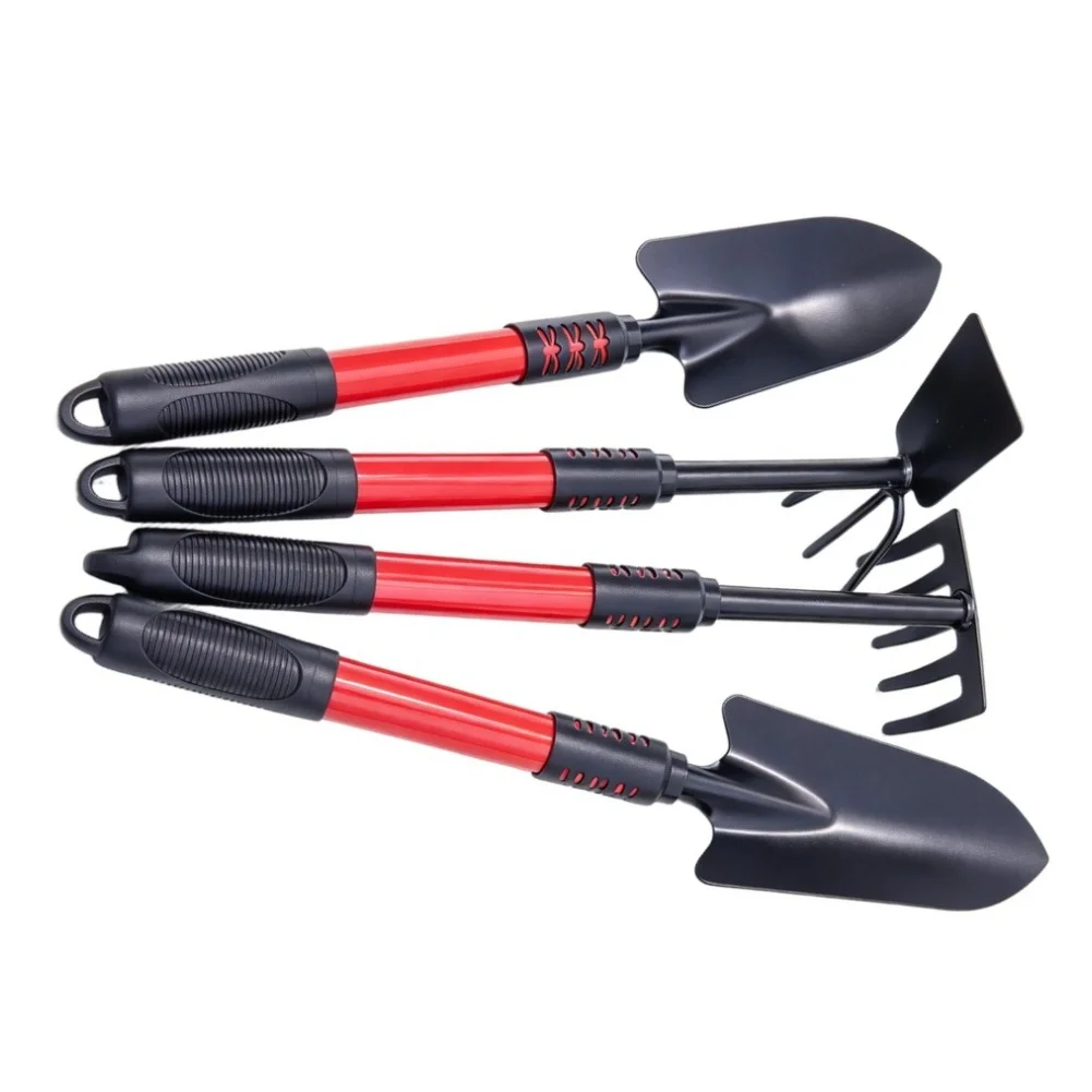 Gardening Tools Set 4 Piece Stainless Steel Rake Hoe Trowel Shovel for Yard Maintenance and Small Scale Farming