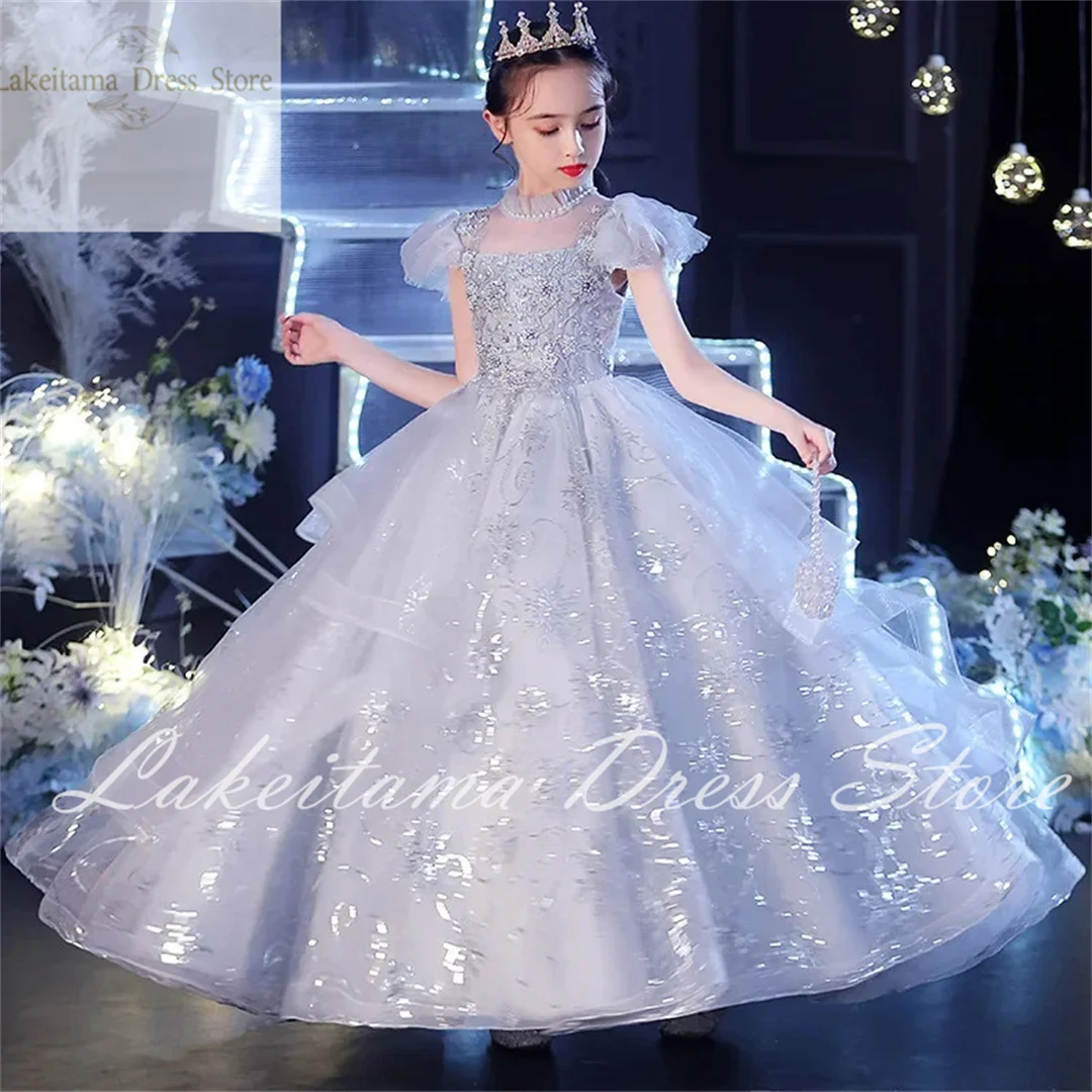 

Flower Girl Dresses White Fluffy Tulle Applique Lace Wedding Cute Flower Child First Communion Birthday Party Dress Girl Gift