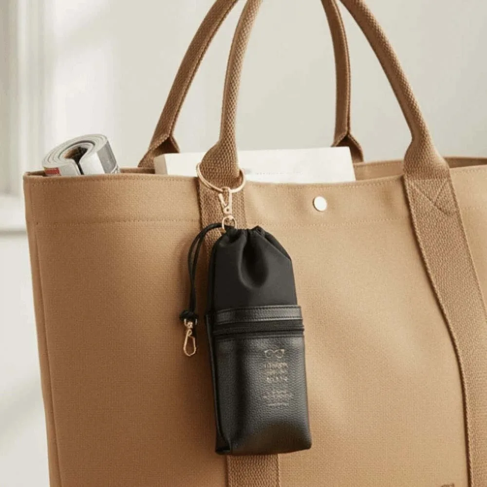 

Portable Drawstring Glasses Organizer Large Capacity Double-layer Eyewear Storage Bag Leather Anti-lost