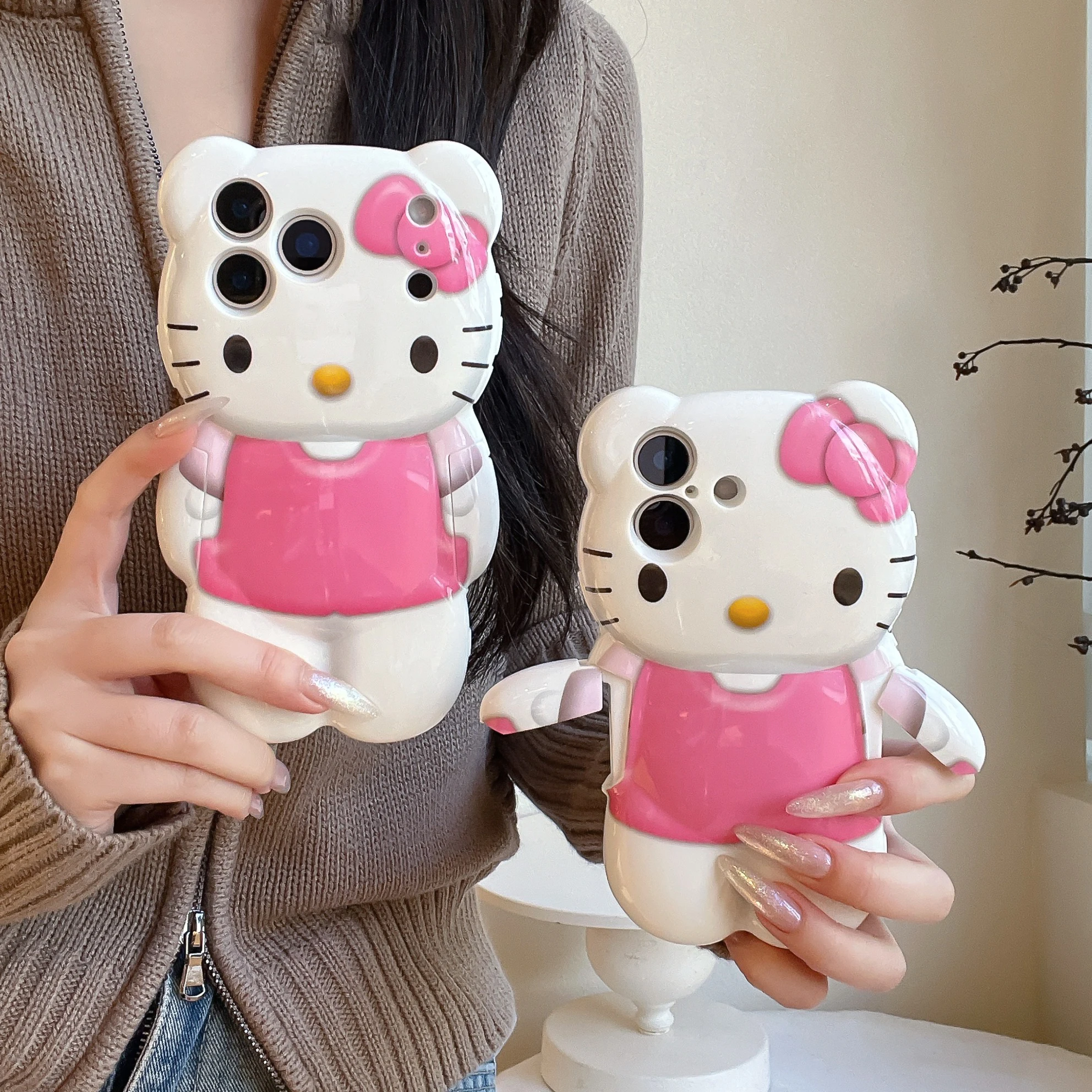 3D-Bowknot Hello Kitty Hartes Silikon-Handyhülle für iPhone Air 17 13 12 11 Pro Max 16 15 14 Plus Objektiv Kamera-Taste Schutzhülle