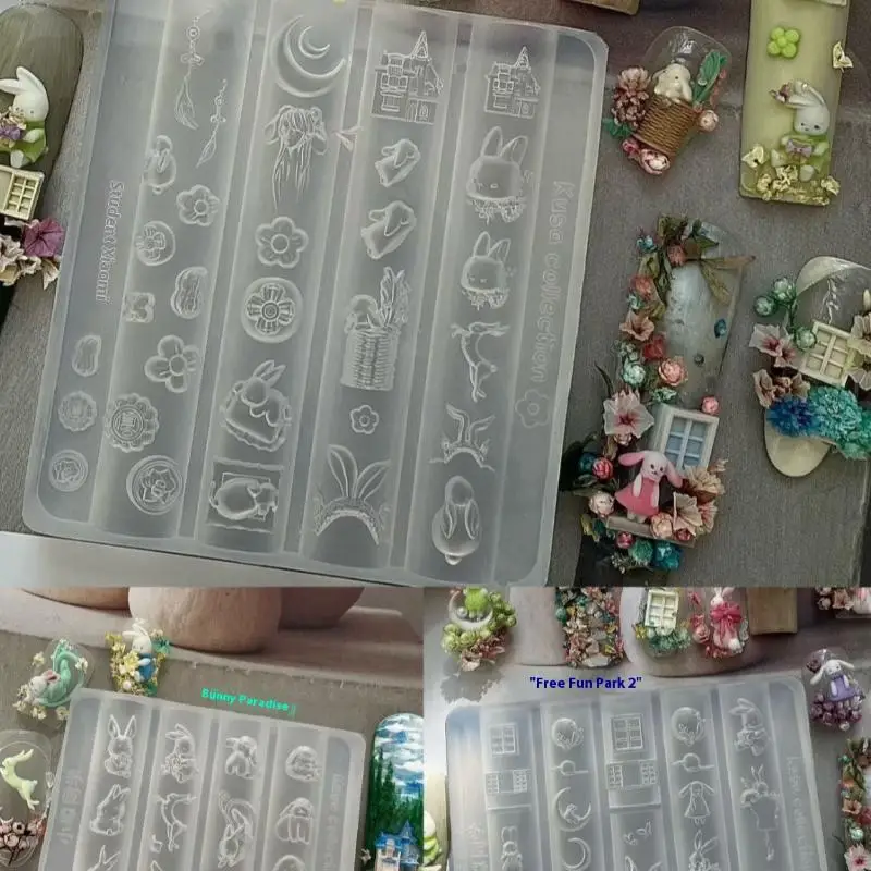 漫画ウサギの弓ネイルシリコーン型ネイルアートモールドスタンプレリーフネイルデコレーションアクセサリーネイルアートモールド DIY マニキュアツール