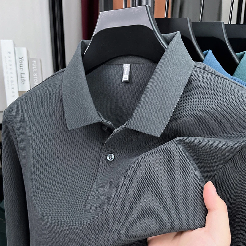 100% Reine Baumwolle Herbst Winter Herren Hochwertiges Designer Modisches Langarm-Boutique-Polohemd mit Knöpfen Lässig Bequem – Detail 22