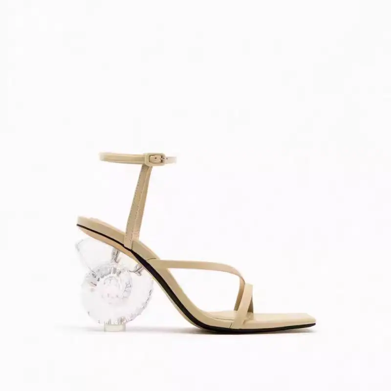 2024 Transparent Conch Crystal Heel Sandals Square Toe Open 8cm Irregular High Heels Graduation Evening Silver Sandals 35-42