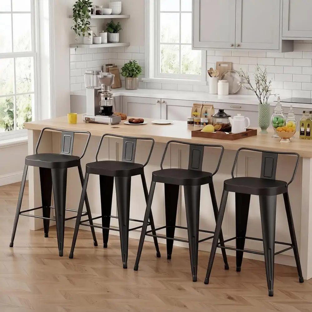 

30 Inch Bar Stools Set of 4, Industrial Metal Barstools with Large Seat for Kitchen Island (30 Inch, Black)
