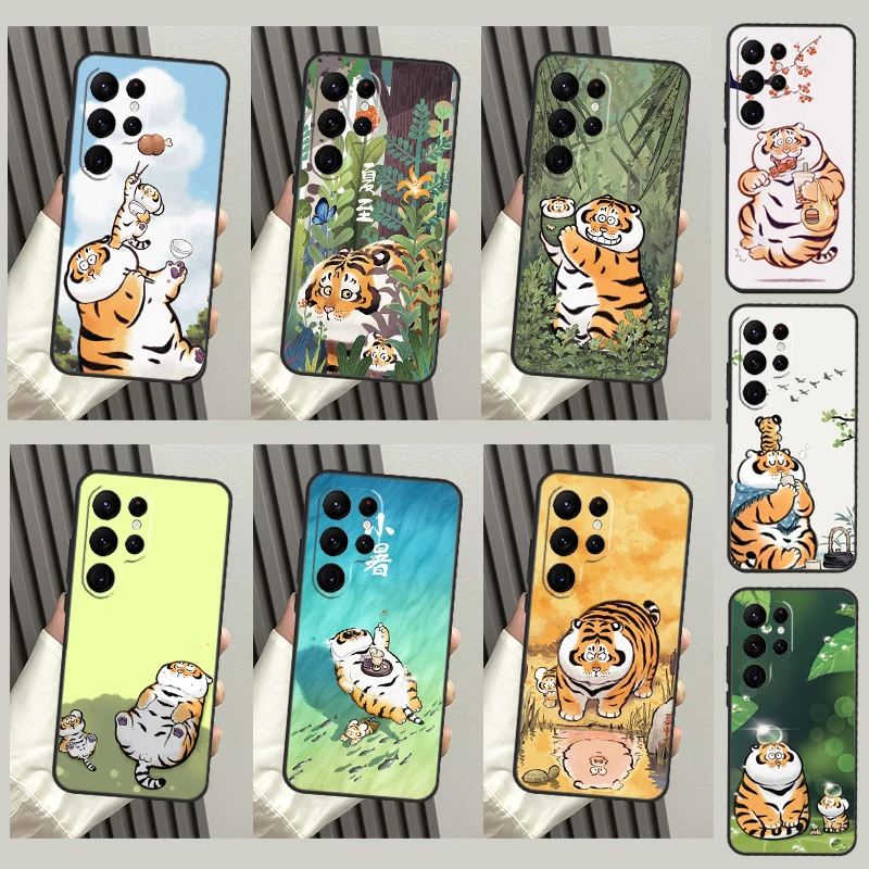 Cartoon Fat Tiger Case For Samsung Galaxy S23 S22 Ultra S20 S21 FE S9 S10 Note 10 Plus Note 20 Ultra Cover