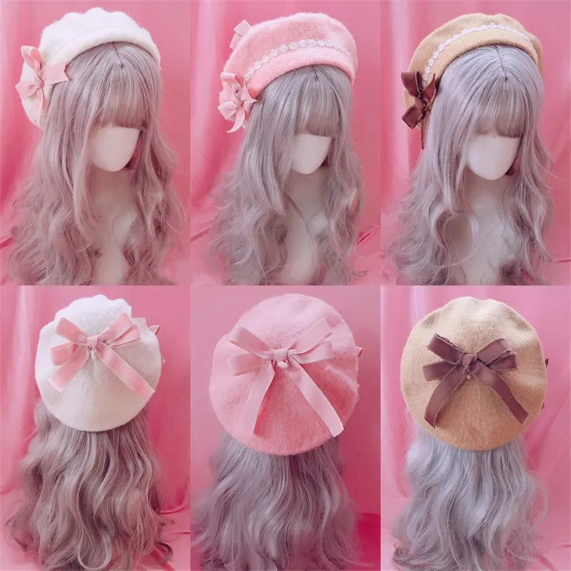 Spring And Autumn Bow Wool Lolita Beret Female Princess Gift Sweet Felt Fashion Cute Beret Japanese Style Mori Girl Hat 2022 New