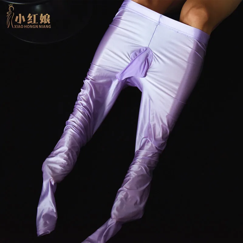 

Men's Sexy Glossy Smooth Skin-Friendly Footed Vertical Line Stockings Silky Super Elastic Tight Dance Yoga Pantyhose