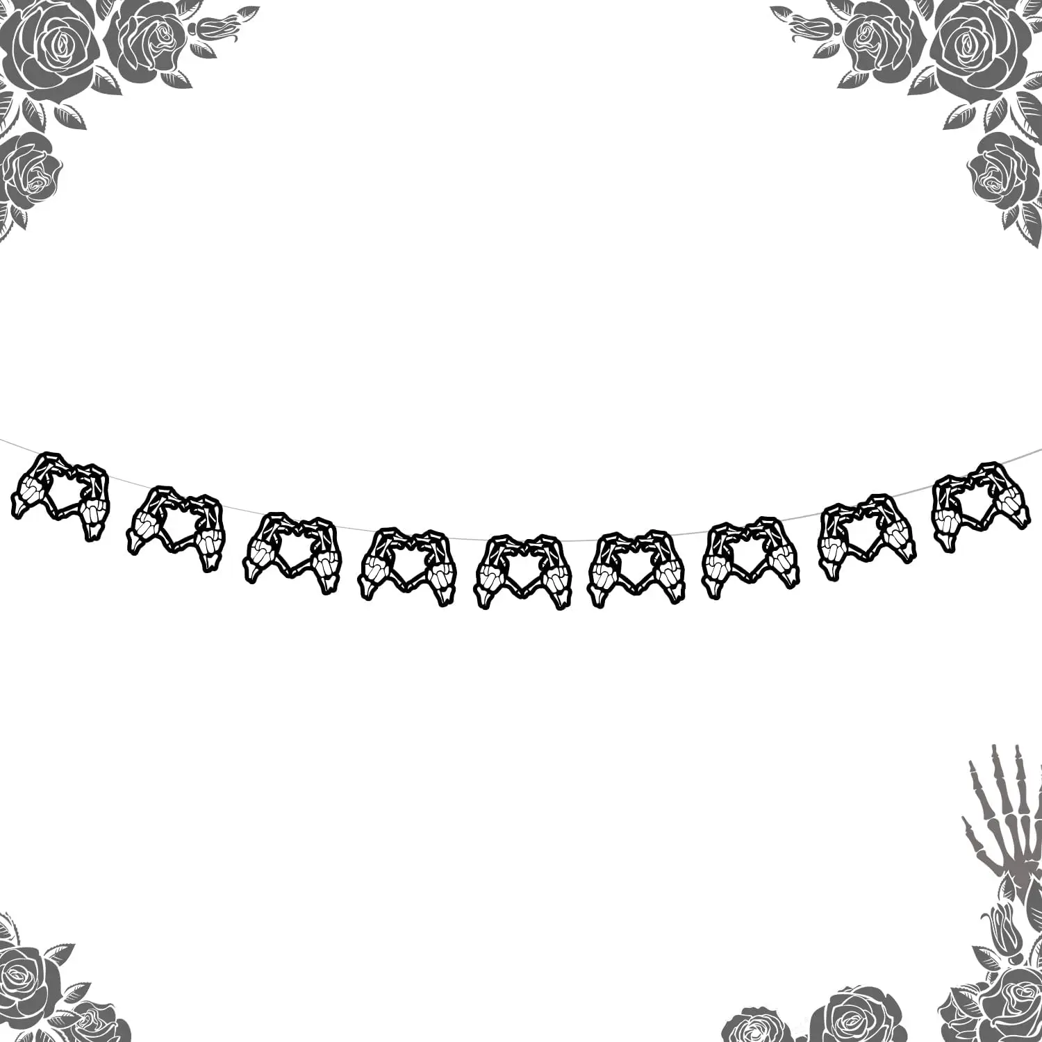 

Funmemoir Gothic Black Hand Gesture Heart Banner Halloween Skull Garland Banner Spooky Birthday Bridal Shower Party Supplies