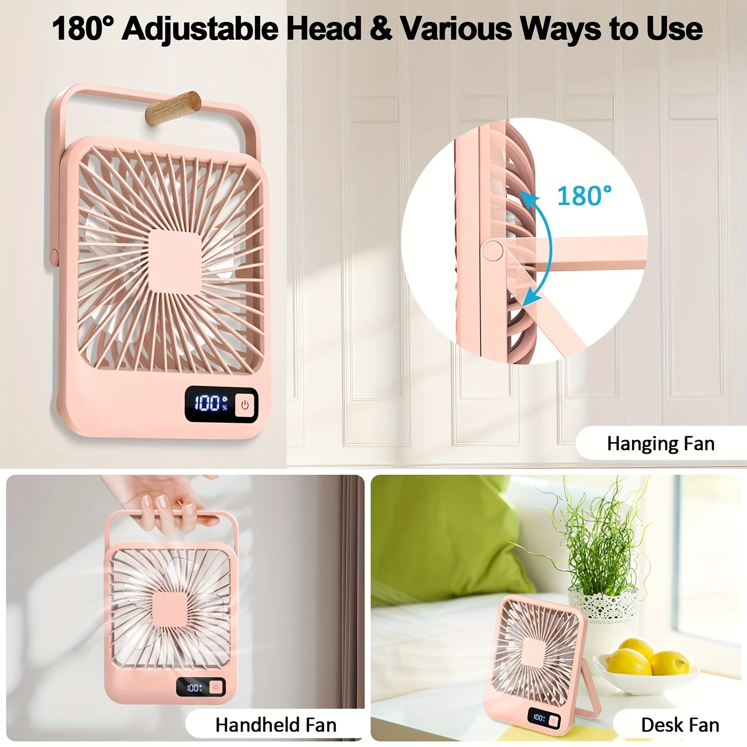 1pc, USB Desktop Fan 6.5 Inch Portable Desktop Fan 180° Foldable 2000mAh Battery Operated Small Personal Desktop Fan For  Offic