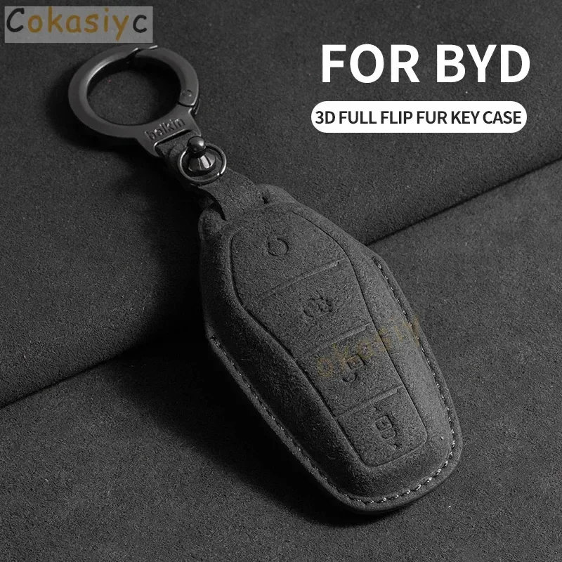 Car Key Case Cover For BYD Song PRO Han EV Max Tang DM 2018 Qin PLUS Generation Suede Car Keychain Interior Accessories