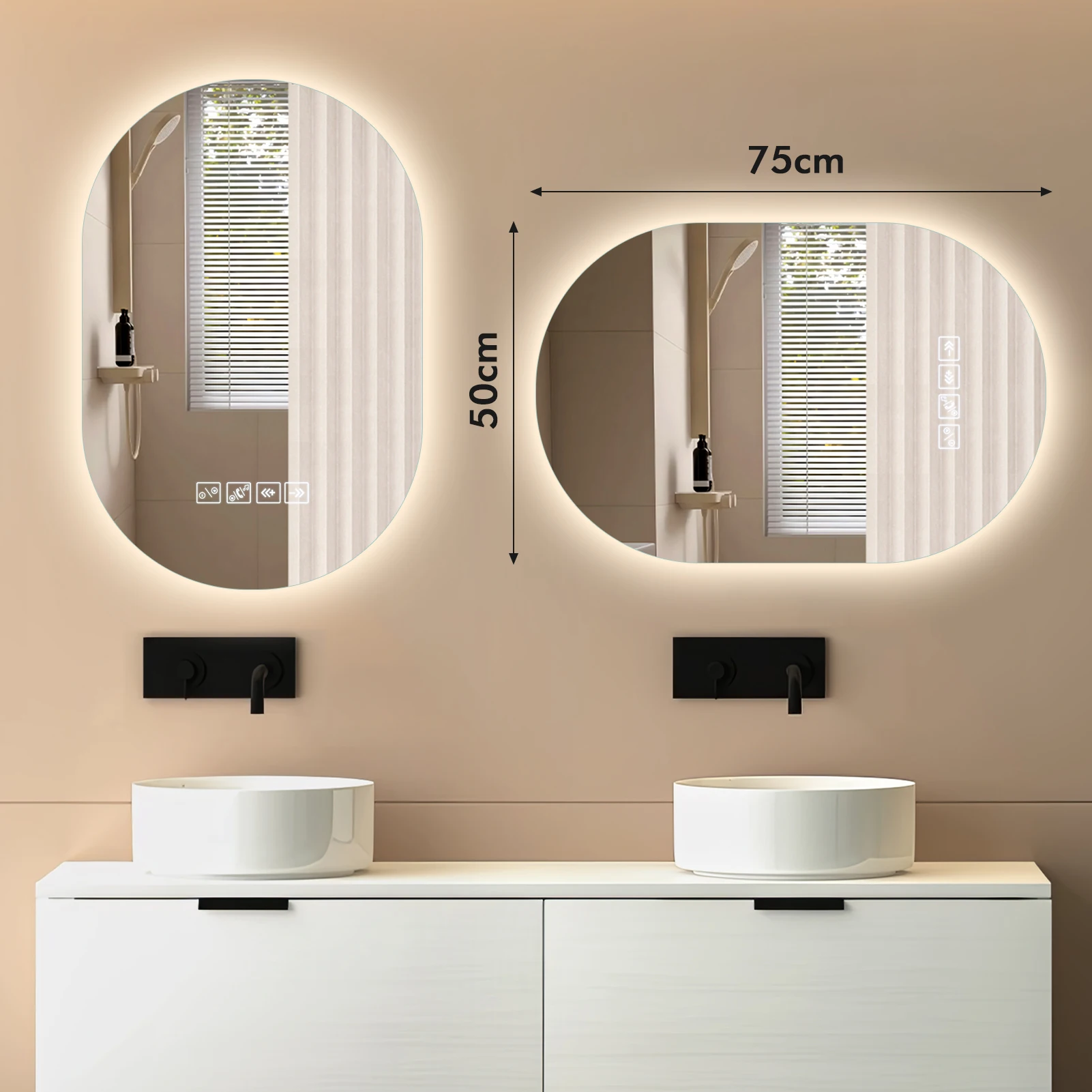 Ovale vorm LED-verlichte badkamerspiegel met Blue Tooth-luidspreker Slimme LED-ijdelheid 3-kleurtemperaturen Anti-condens muurmake-upspiegel