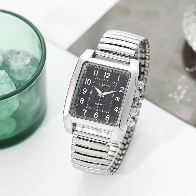 

Классические квадратные мужские часы с эластичным пружинным ремешком и одним календарем, модные повседневные арабские цифровые кварцевые наручные часы Montre Homme