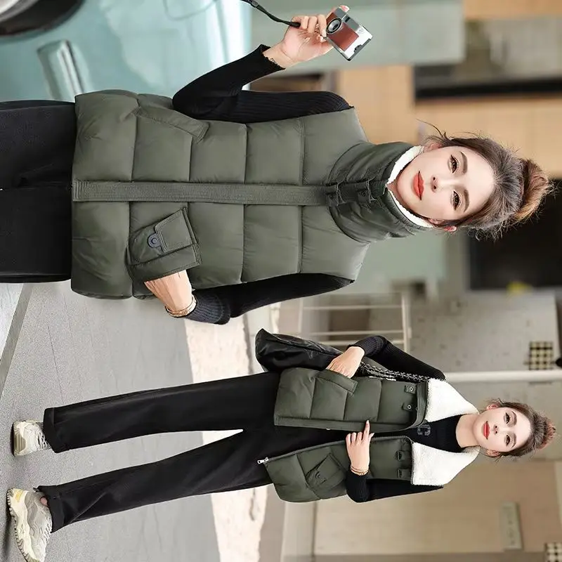 

2025 New Winter Women's Vest Coat Casual Short Lapel Waistcoat Female Casual Cotton-padded Sleeveless Overwear Ladies Tops