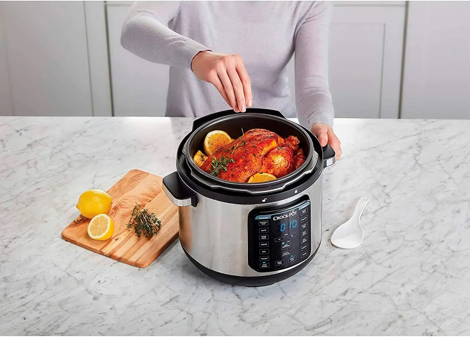 Multi-Use XL Express Crock Programmable Slow Cooker with Manual Pressure, Boil & Simmer with Extra Sealing Gasket, Stainless Ste