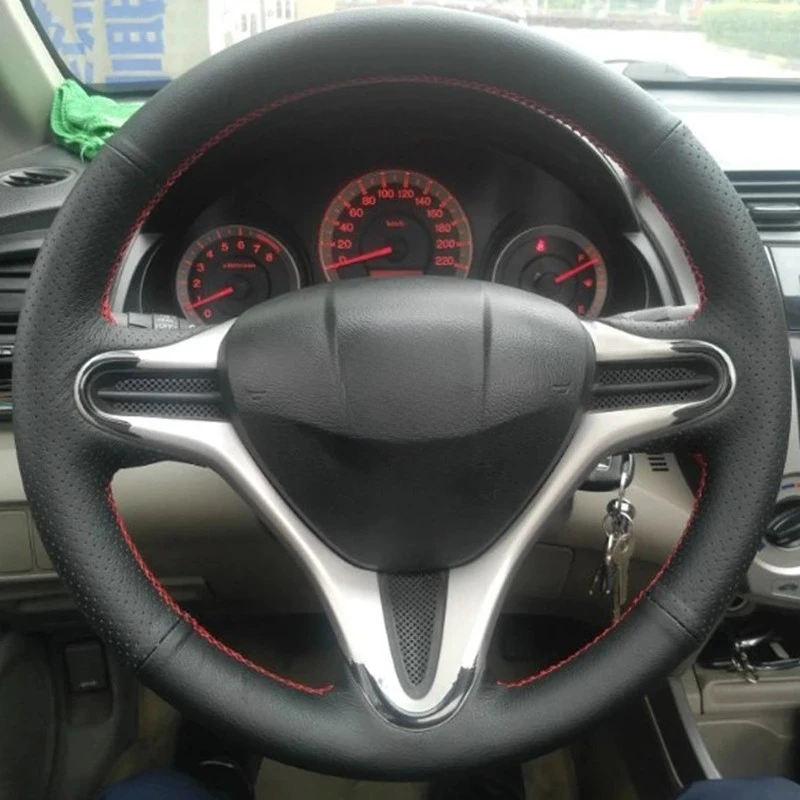 Non-Slip Leather Car Steering Wheel Cover For Honda Fit Jazz City 2009-2013 Insight 2010 2011 2012 2014 Car Accessories