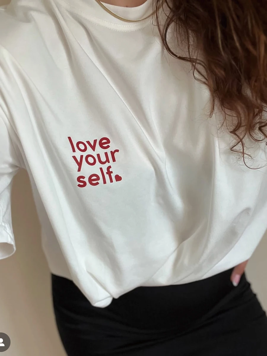 Hirsionsan Vintage Love Yourself Printed T Shirt Women Summer Cotton Soft Short Sleeve Tee Female Oversized Higt Street Top 2025