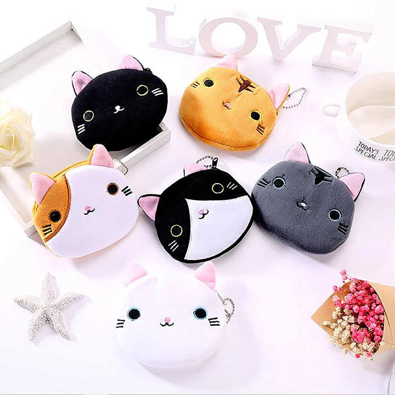 Cute Cartoon Plush Mini Cat Coin Purse Key Storage Bag Backpack Pendant Decoration Gift