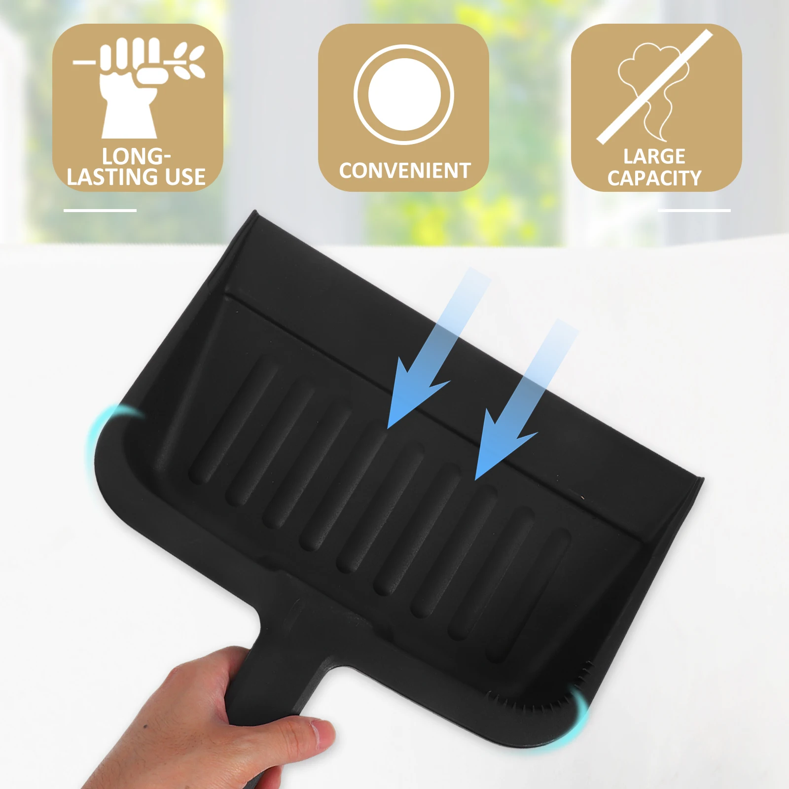 

Black Heavy Duty Plastic Dust Pan Large Capacity Handheld Scooper For Home Kitchen Office Vehicle Cleaning Multipurpose Sweep