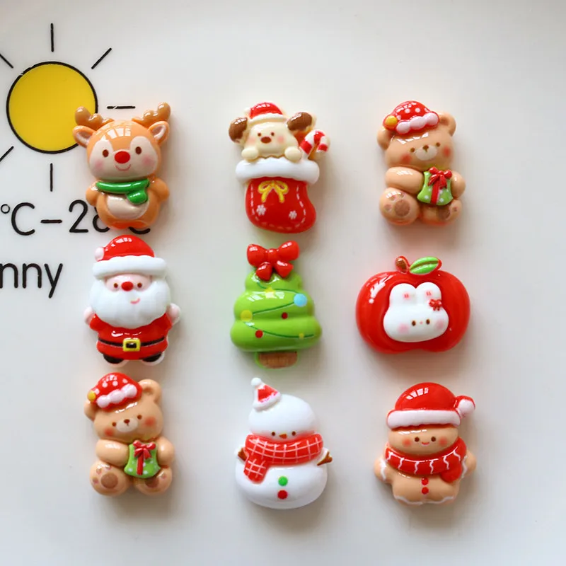 100pcs Cute Cartoon Christmas Christmas Tree Resin Flatback Cabochon DIY for Phone Case Hairpin Keychain Earrings Scrapbook