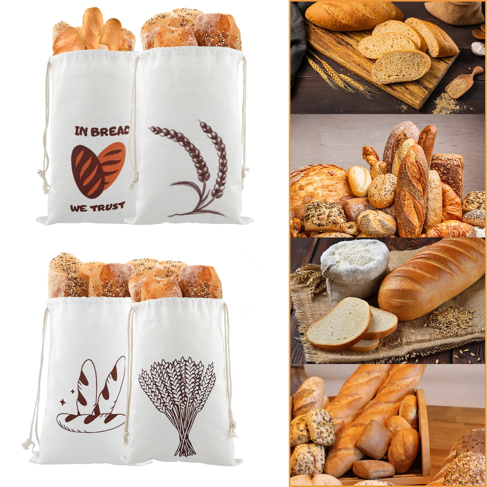 2Pcs Linen Bread Drawstring Bags Homemade Breakfast Food Large Capacity Storage Package Bag Hygiene Reusable Container Saver