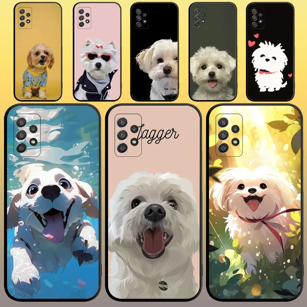 

Maltese Dog Cute Cartoon Phone Case for SamsungA 91,80,73,72,71,70,53,52,51,42,41,40,32,31,30,22,21,20,13 S 4G 5G Black Case